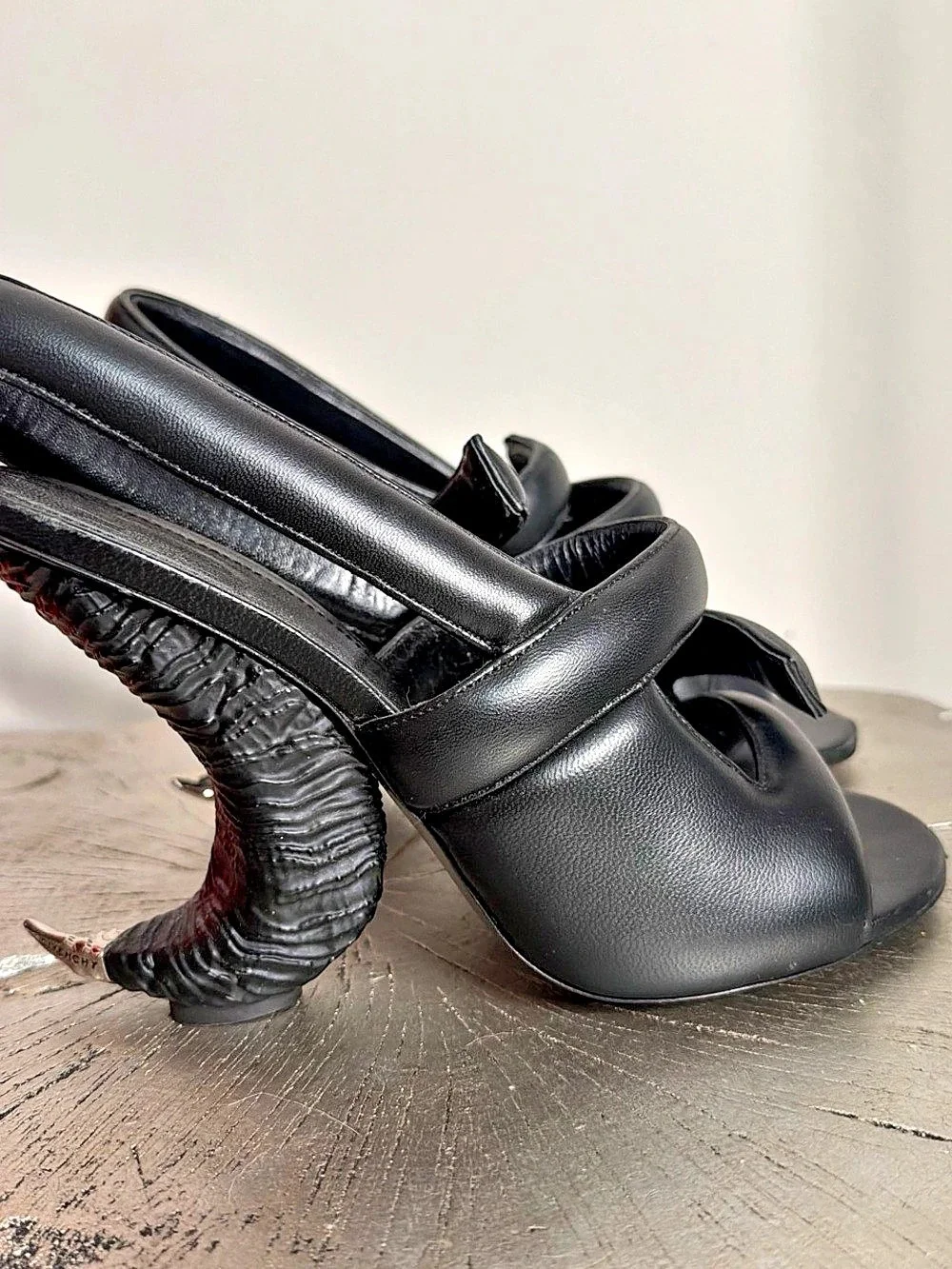Givenchy Horn Heel Sandals Black Sculptural Heels